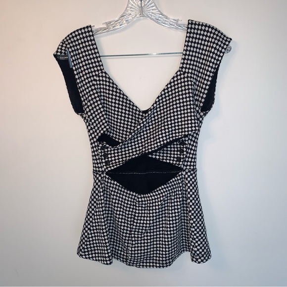 Deletta Black and White Fitted Peplum Blouse S - Picture 3 of 7